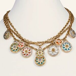 Patricia Nash Colored Compass Triple Chain Charm Necklace New